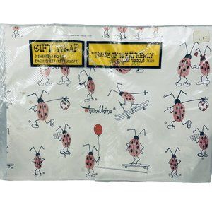 Thumkins Gift Wrap 1972  2 Ft 2 Sheet Package Ladybug House Weatherly Vintage